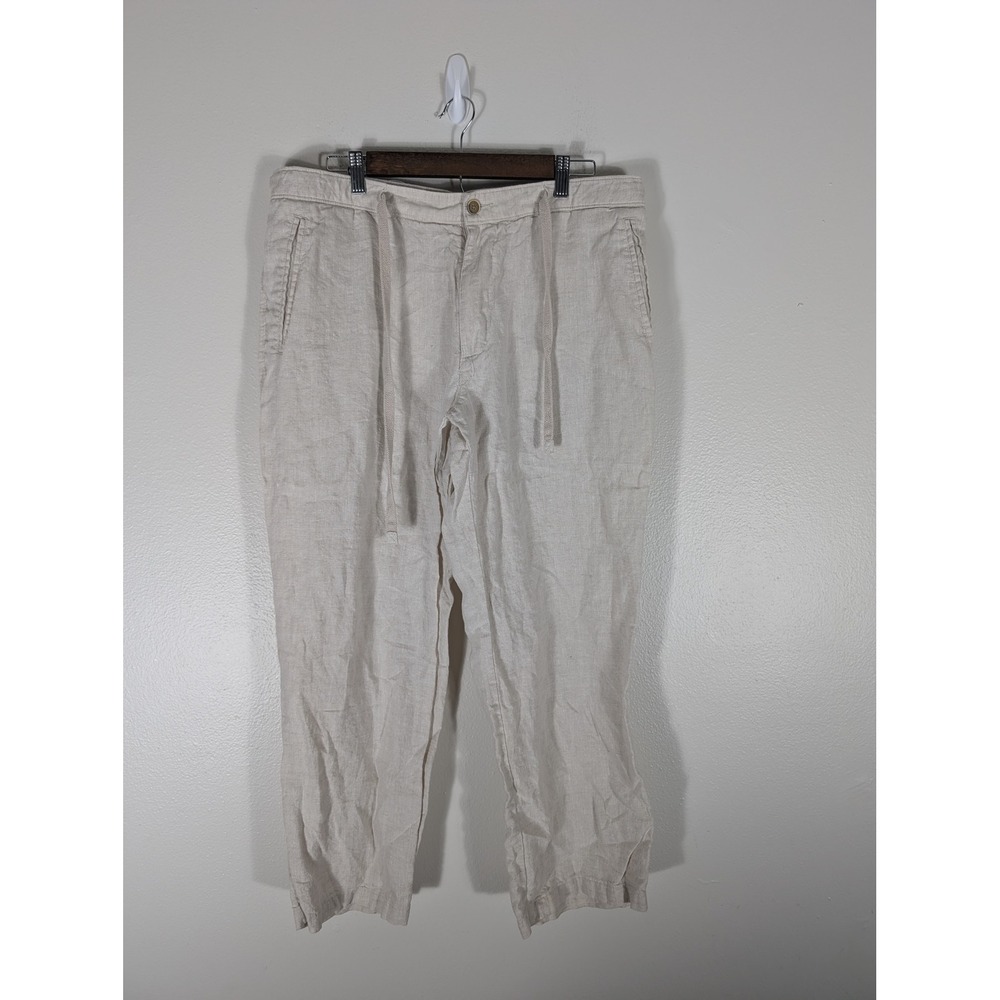 Tasso Elba Island Mens 36×30 100% Linen Drawstring Pants Beige Beach Coastal